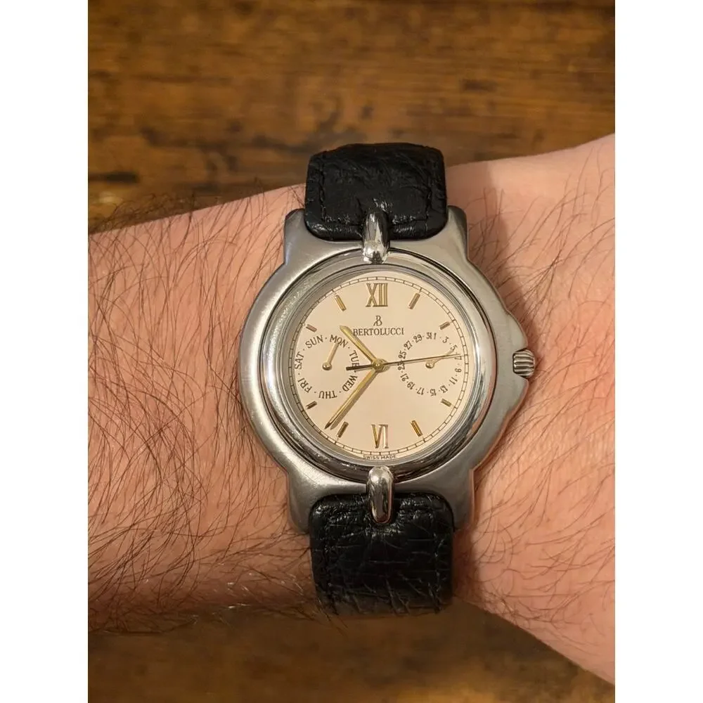 Bertolucci Pulchra Swiss Quartz Watch Day Date Cream Dial Leather Strap
